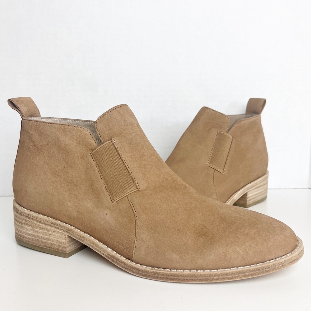 •EILEEN FISHER• Mood Nubuck Leather Bootie Ankle Boot Size‎ 10M Wheat Tan